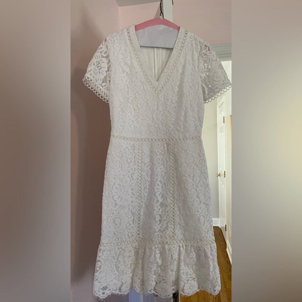 White lace Karl Lagerfeld short sleeve dress.